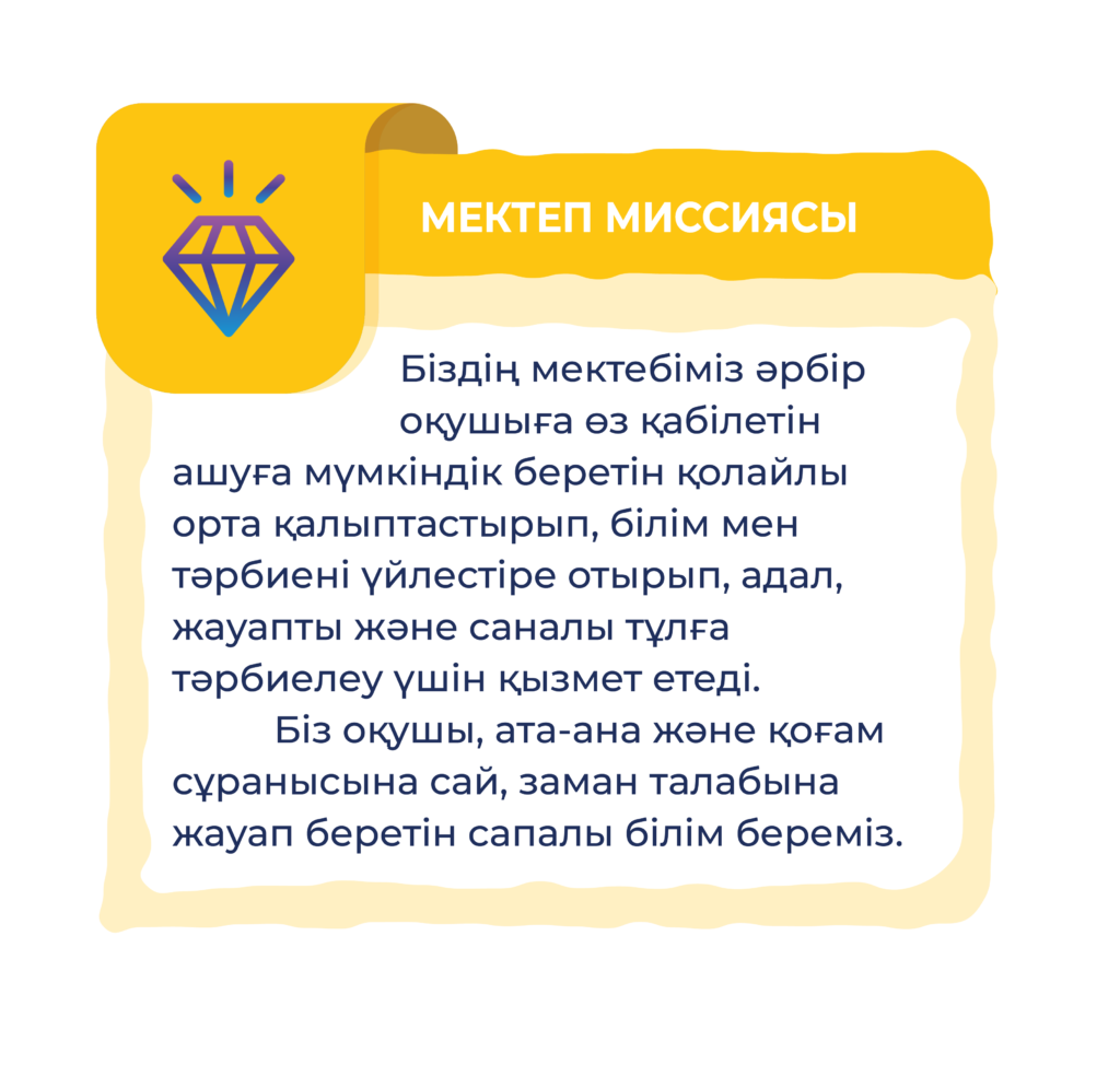 Оқушы қабілетін дамыту мен білім және тәрбиені үйлестіру туралы мектеп миссиясы